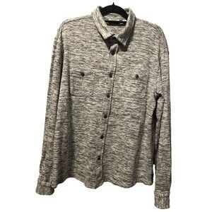 ROWM Men’s XL Gray White Button Up Shacket Long Sleeve Shirt Jacket Overshirt